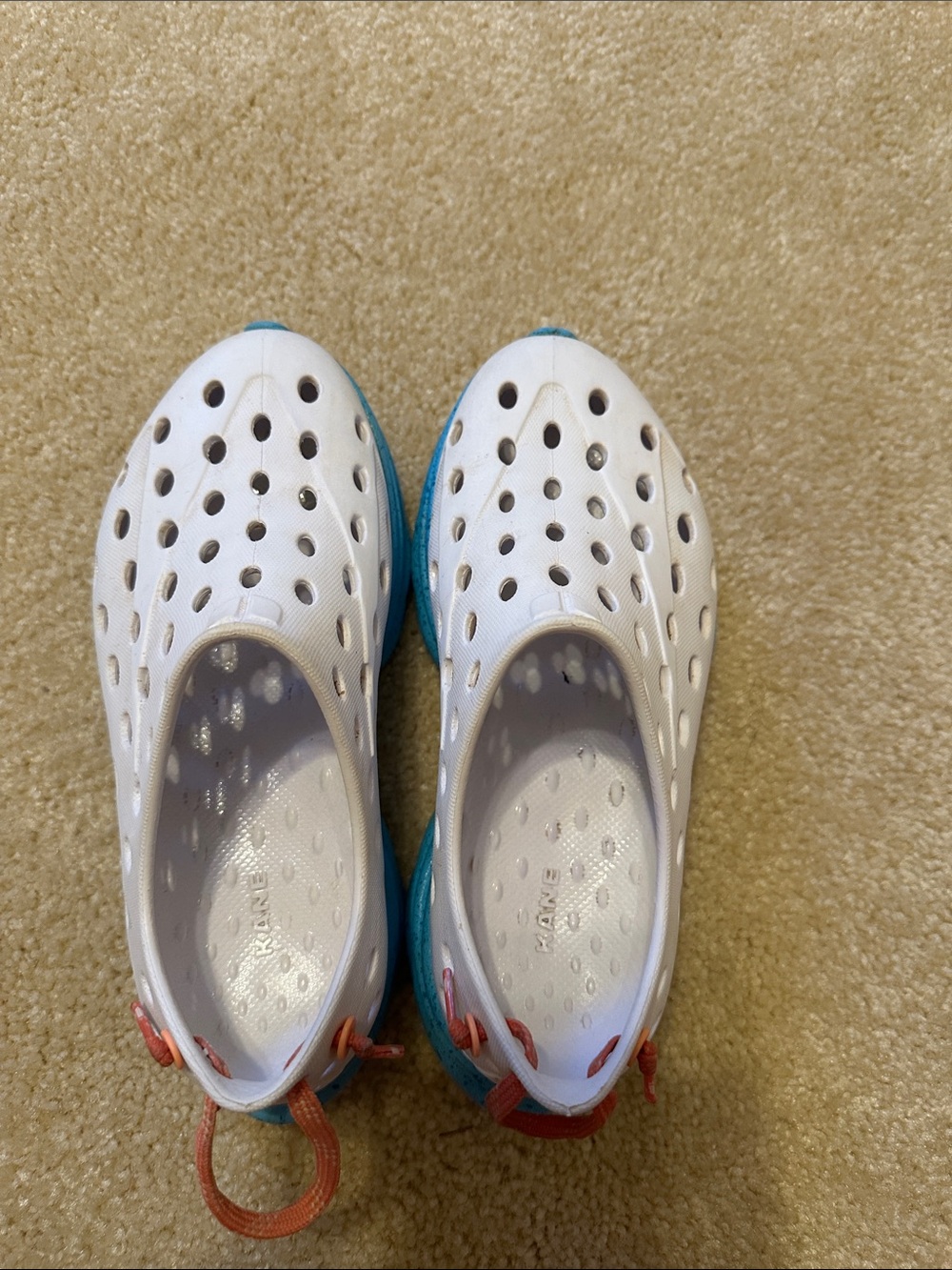 Kids White and Blue Slip-On Water Shoes with Coral Pull Loop